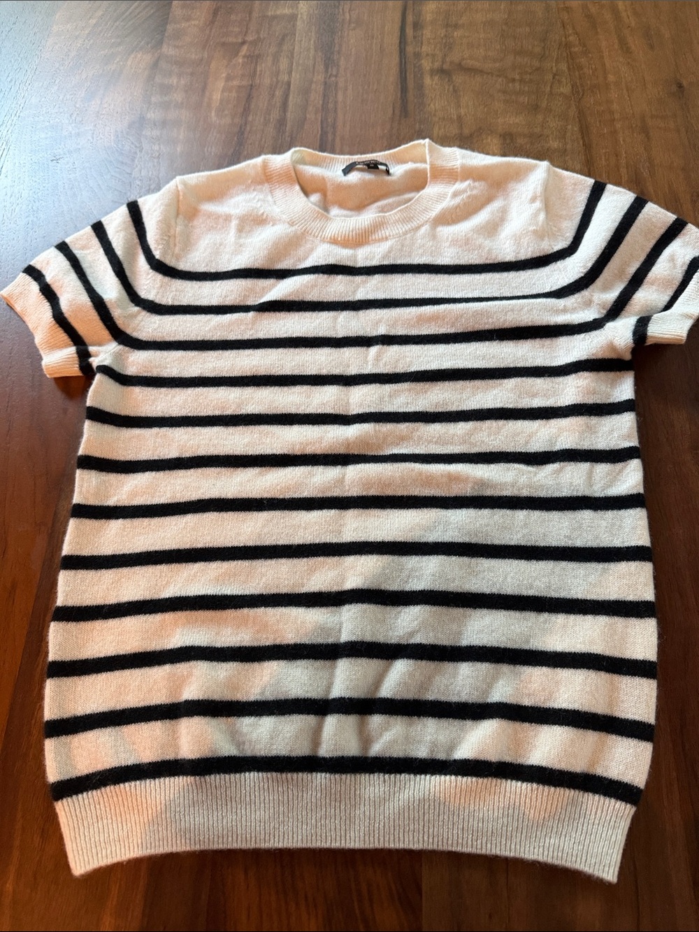 Quince Black and White Striped Short-Sleeve Crew Sweater